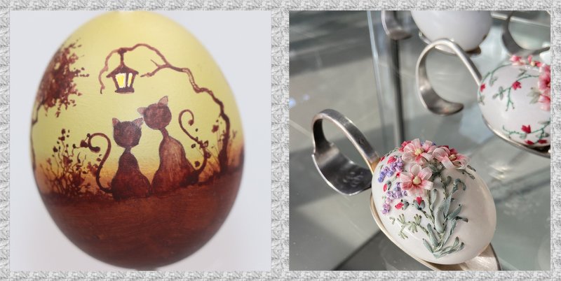 Dormagen: Kunstvoll bearbeitete Eier von Elisabeth Klein (rechts) und Stefano de Bortoli